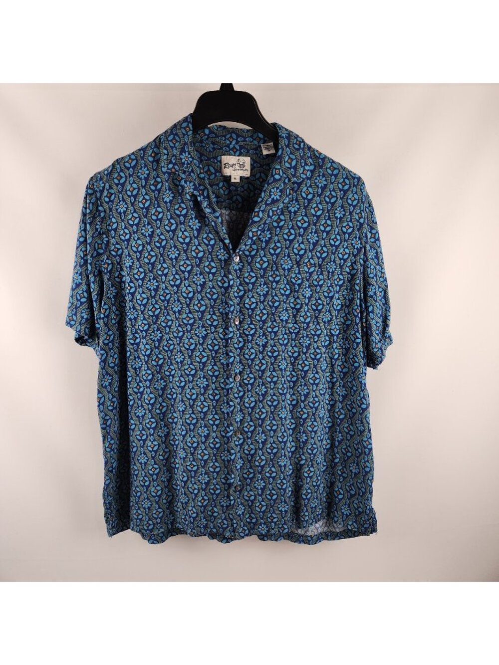 Reyn Spooner Shirt Mens XL Multi Geometric Vintage Rayon Floral S/S Button Up